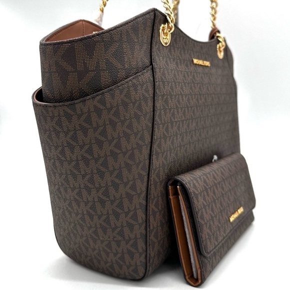 Michael Kors Large Jet Set Travel Chain Shoulder Bag & Trifold Wallet Brown - Picture 4 of 14